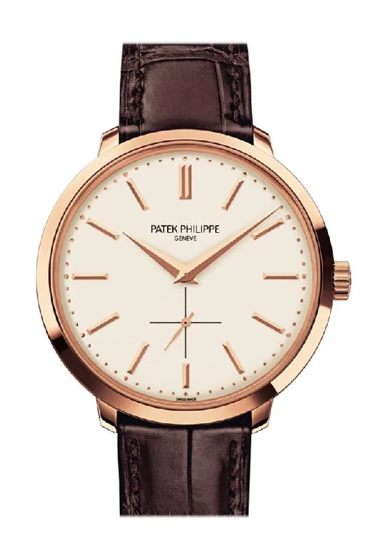 Patek Philippe Calatrava Silver Dial 18k Rose Gold Leather 38mm Men's Watch 5123R-001