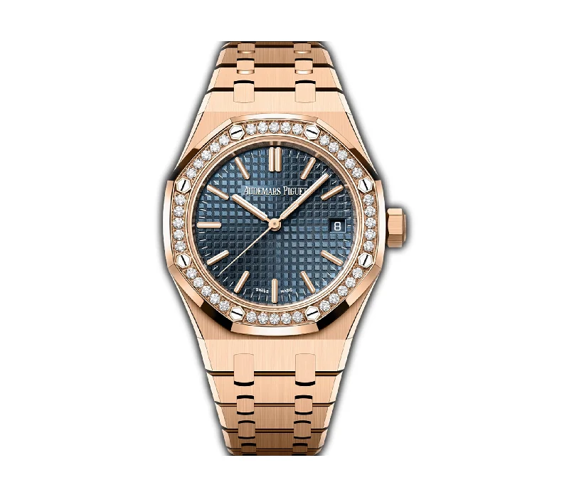 37mm 18k Rose Gold Diamond Bezel Blue Dial Automatic