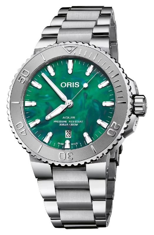 Special Edition Oris Aquis x Bracenet Automatic Stainless Steel Green Dial Date Divers Mens Watch 733 7730 4137-MB