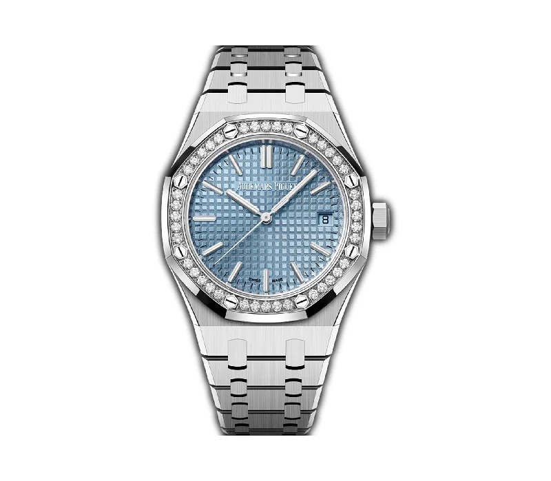 37mm Stainless Steel Diamond Bezel Light Ice Blue Dial Automatic