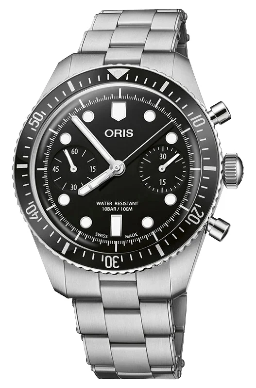 Oris Divers Sixty-Five Automatic Chronograph Stainless Steel Black Dial Mens Watch 771 7791 4054-MB