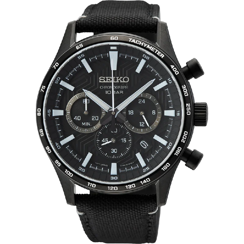 Seiko Chronograph Black Stainless Steel Nylon Band Men's Watch SSB417P