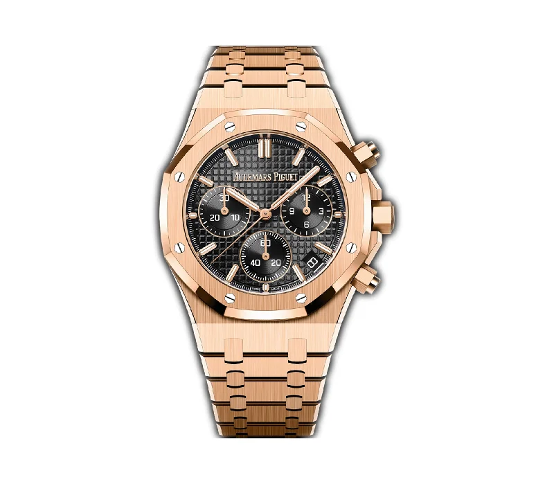 41mm Chronograph 18k Rose Gold Black Dial On Bracelet