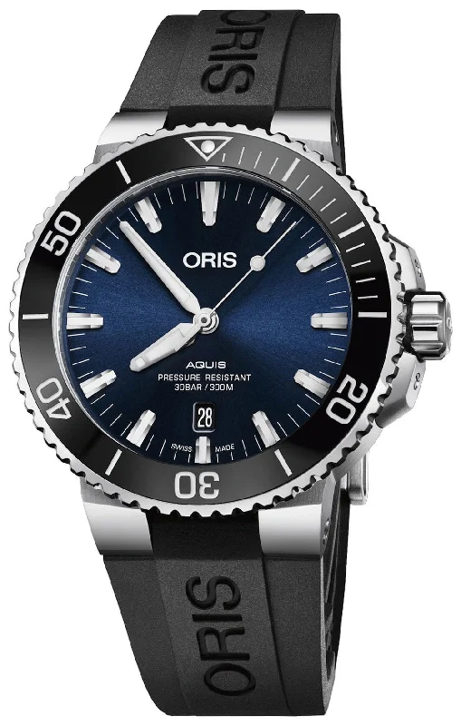 Oris Aquis Automatic Stainless Steel Blue Dial Black Rubber Strap Date Divers Mens Watch 733 7766 4135-07 4 22 64FC