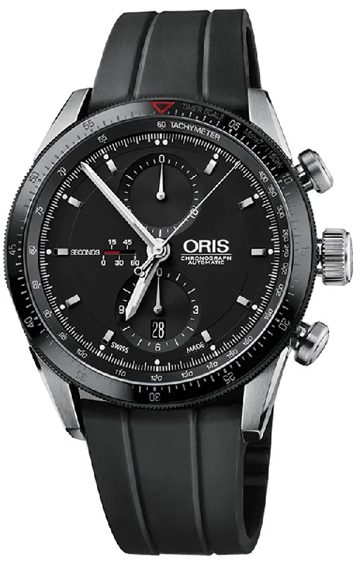 Oris Artix GT Automatic Chronograph Stainless Steel Black Dial Black Rubber Strap Date Mens Watch 582 7658 4034-07 8 23 82