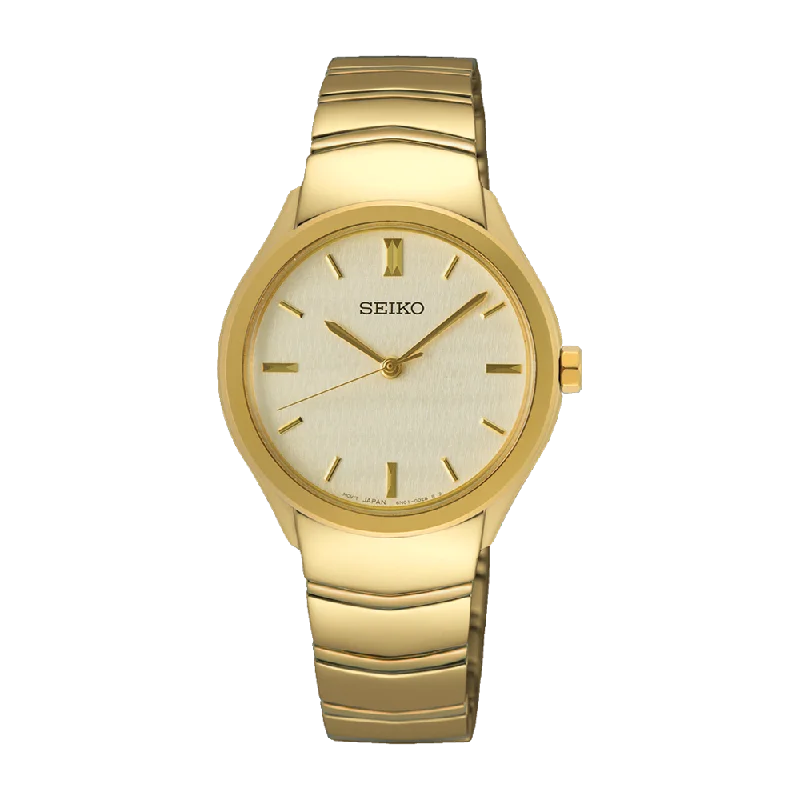 Seiko Gold Stainless Steel Quartz Champagne Dial Watch SUR552P