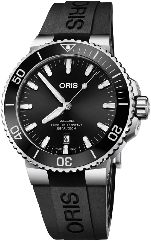 Oris Aquis Automatic Stainless Steel Black Dial Black Rubber Strap Date Divers Mens Watch 733 7730 4134-07 4 24 64EB