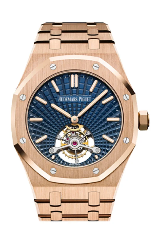 Audemars Piguet Royal Oak 41 Tourbillon Extra-Thin Rose Gold Blue Dial Mens Watch 26522OR.OO.1220OR.01