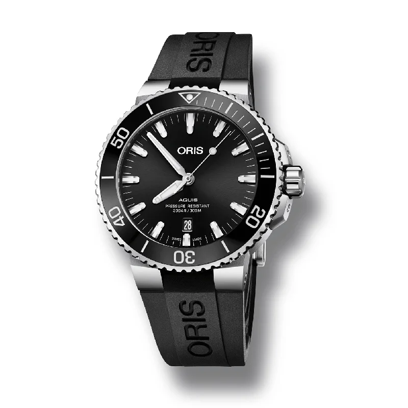 Oris Aquis Date Automatic Watch with Black Dial and Rubber Strap, 43.50mm