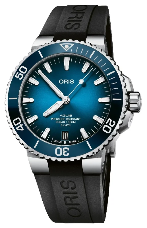 Oris Aquis Automatic Stainless Steel Blue Dial Black Rubber Strap Date Divers Mens Watch 400 7763 4135-07 4 24 74EB