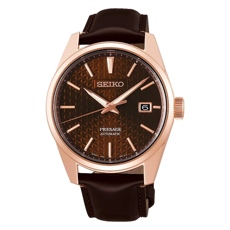 Seiko Presage Sharp Edged Series SPB170J1 Rose Gold Tone Case Brown Dial Watch