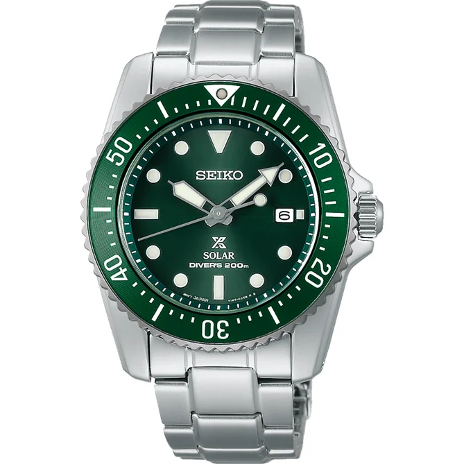 Seiko Prospex Men's Solar Diver Watch with Green Dial SNE583P