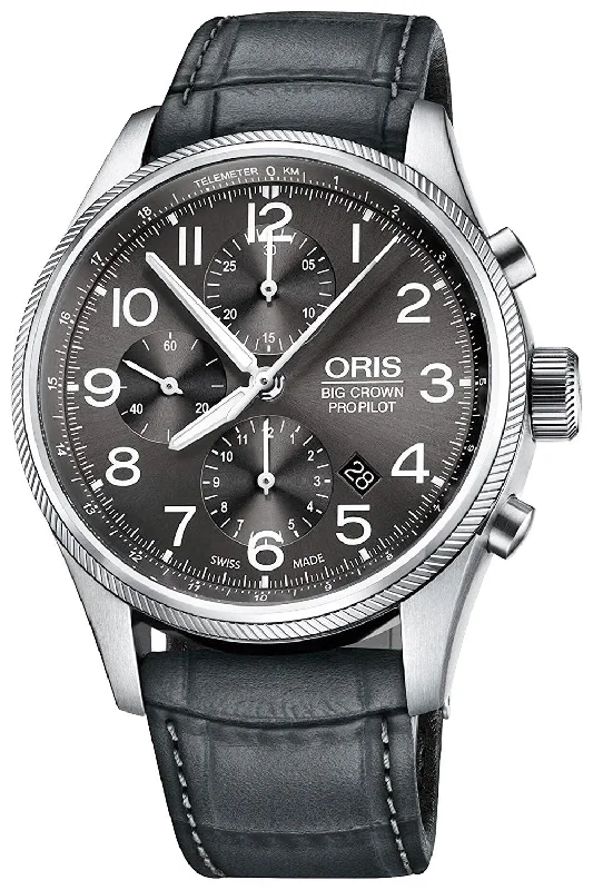 Oris Big Crown ProPilot Automatic Chronograph Grey Leather Strap Grey Dial Date Mens Watch 774 7699 4063-LS