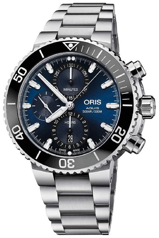 Oris Aquis Automatic Chronograph Stainless Steel Blue Dial Date Divers Mens Watch 774 7743 4155-MB