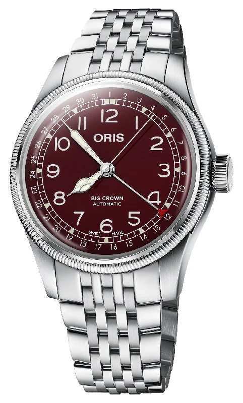 Oris Big Crown Pointer Date Automatic Stainless Steel Burgundy Red Dial Mens Watch 754 7741 4068-07 8 20 22