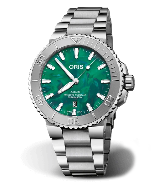 Oris X Bracenet Watch with Green Dial, 36.5mm