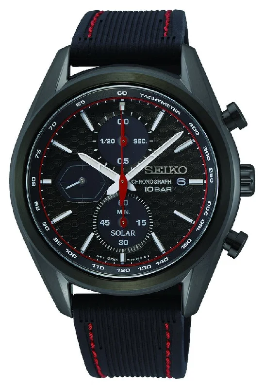 Seiko Solar Black Band Chronograph Watch SSC777P