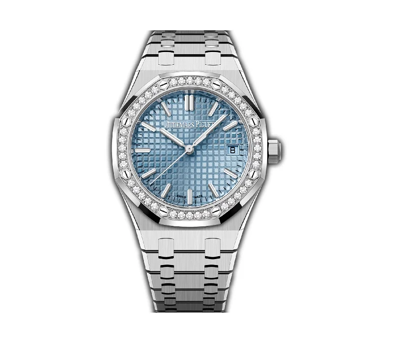 34mm Stainless Steel Diamond Bezel Light Ice Blue Dial Automatic