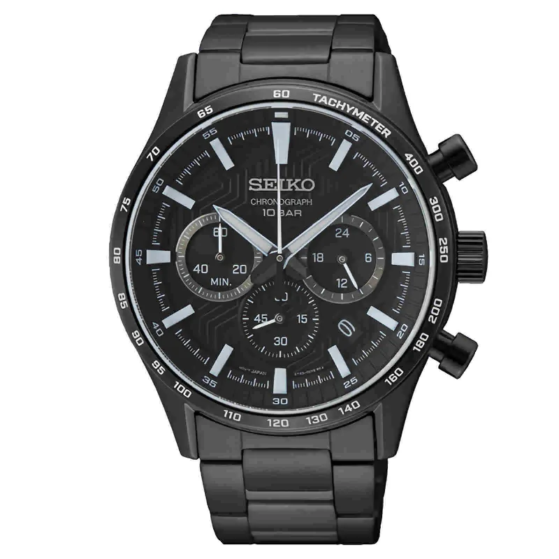 Seiko SSB415P1 Black Dial Chronograph Stainless Steel Men Quartz Watch WARRANTY