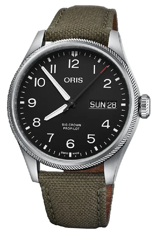 Oris Big Crown ProPilot Automatic Stainless Steel Black Dial Green Textile Strap Day/Date Mens Watch 752 7760 4164-07 3 22 02LC