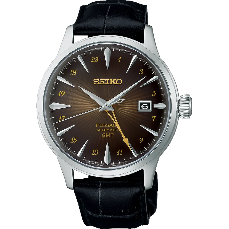 Seiko Presage GMT Brown Leather Watch Inspired by Cocktails SSK039J