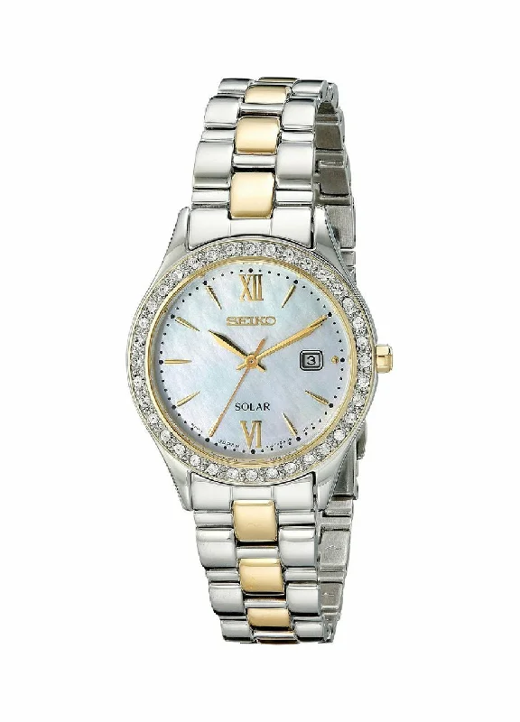 Seiko Womens Sut074 Dress Two-Tone Stainless Steel Swarovski Crystal-Accented Solar Watch