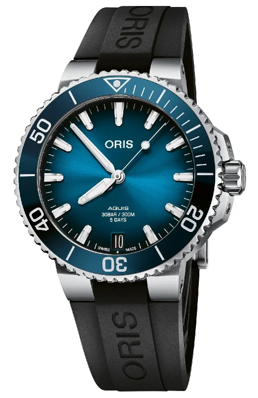 Oris Aquis Automatic Stainless Steel Blue Dial Black Rubber Strap Date Divers Mens Watch 400 7769 4135-07 4 22 74FC