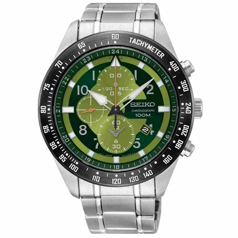 Seiko Criteria SNDH37P1 Green Dial Chronograph Quartz 100M Men's Watch WARRANTY