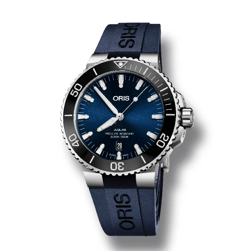 Oris Aquis Date Automatic Dark Blue Dial Watch with Blue Caoutchouc Rubber Strap