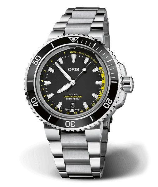 Oris Aquis Depth Gauge Watch with Black Dial, 45.8mm