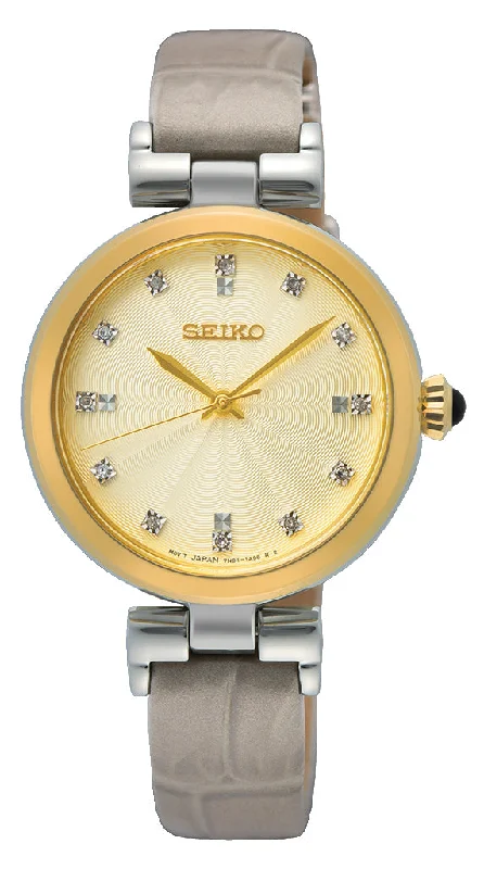 Seiko Champagne Dial Beige Leather Strap Watch SRZ546P