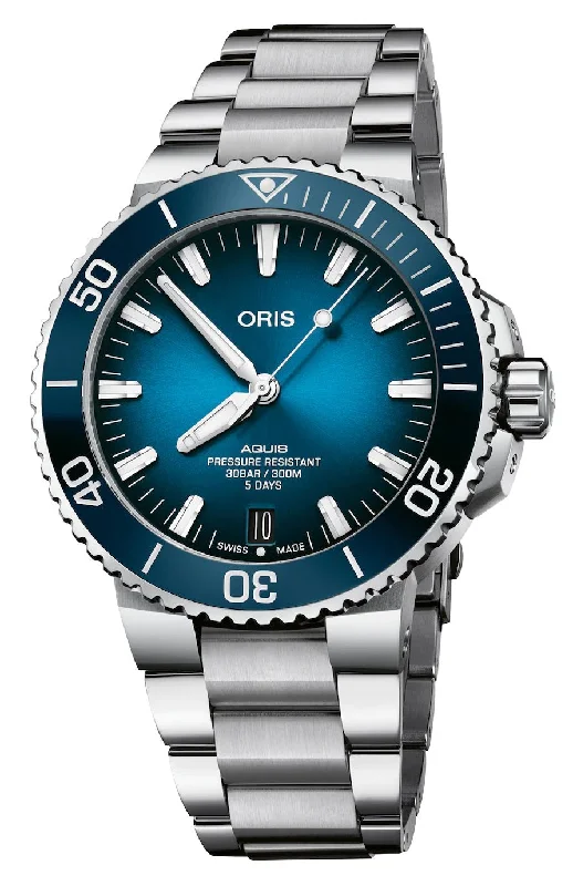 Oris Aquis Automatic Stainless Steel Blue Dial Date Divers Mens Watch 400 7763 4135-07 8 24 09PEB