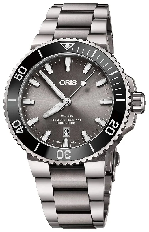 Oris Aquis Automatic Titanium Grey Dial Date Divers Mens Watch 733 7730 7153-MB