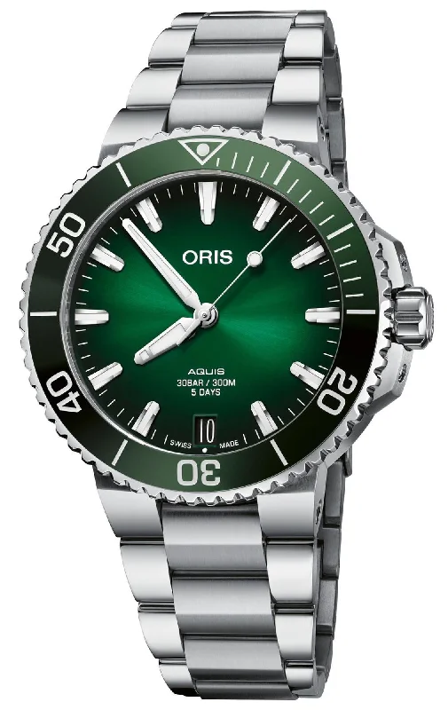 Oris Aquis Automatic Stainless Steel Green Dial Date Divers Mens Watch 400 7769 4157-07 8 22 09PEB