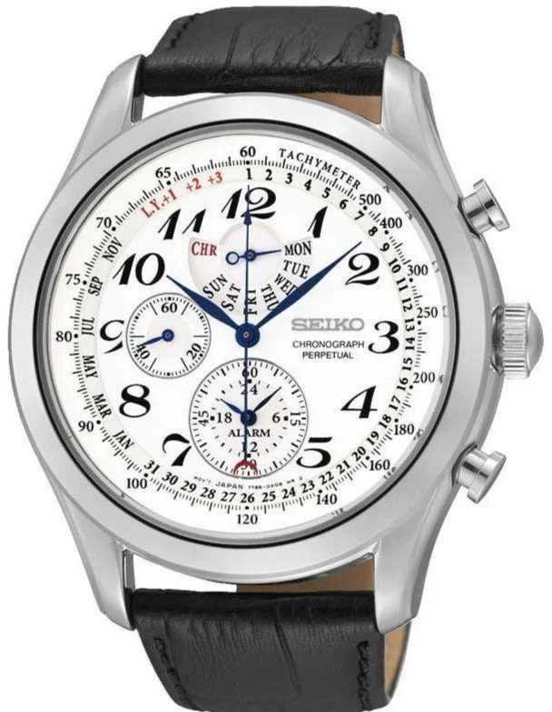 Seiko Quartz Perpetual Chronograph White Dial SPC131P1