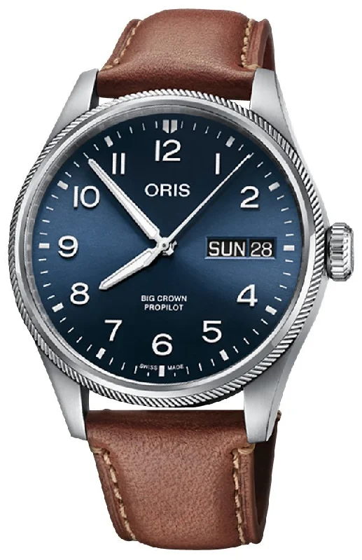 Oris Big Crown ProPilot Automatic Stainless Steel Blue Dial Brown Leather Strap Day/Date Mens Watch 752 7760 4065-07 5 22 07LC