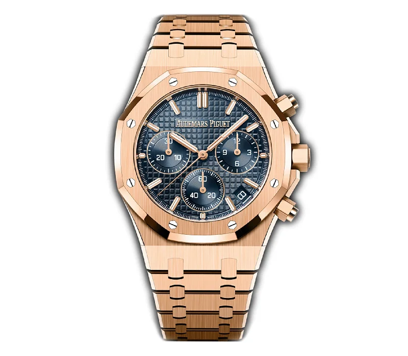 41mm Chronograph 18k Rose Gold Blue Dial On Bracelet