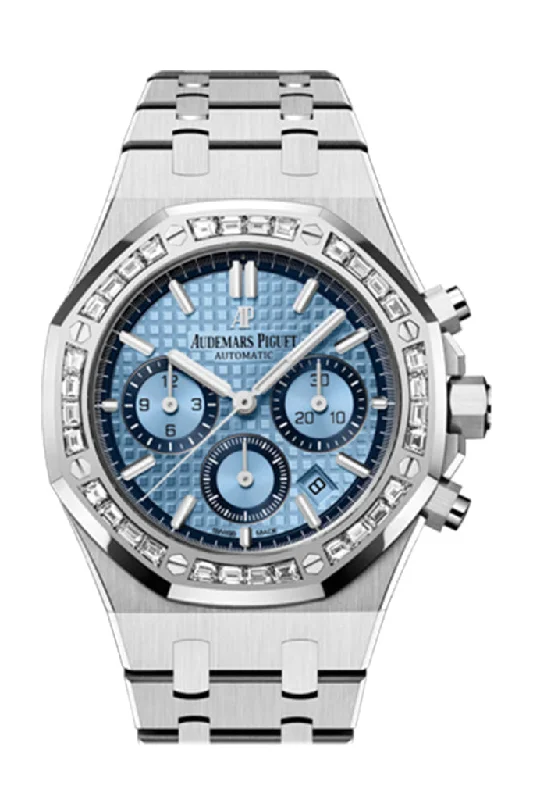 Audemars Piguet Royal Oak 38 Chronograph White Gold Blue Dial Diamond Bezel Watch 26318BC.ZZ.1256BC.01