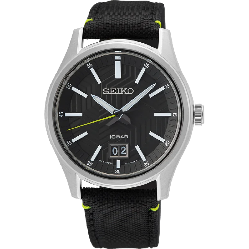 Seiko Quartz Black Nylon Band Sport Men's Watch SUR517P