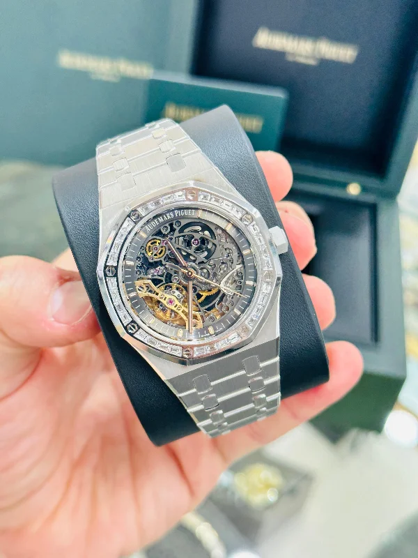 Audemars Piguet Royal Oak Double Balance Wheel Openwork White Gold Skeleton Factory Baguette Diamond Bezel 15412BC.ZZ.1220BC.01