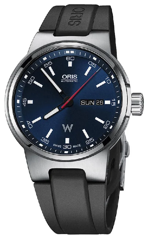 Oris Williams Automatic Stainless Steel Blue Dial Black Rubber Strap Day/Date Mens Watch 735 7716 4155-07 4 24 50FC