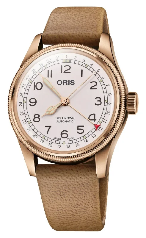 Limited Edition Oris Big Crown Automatic Bronze White Dial Beige Leather Strap Interchangeable Bronze Bracelet Pointer Date Mens Watch 754 7741 3161-Set