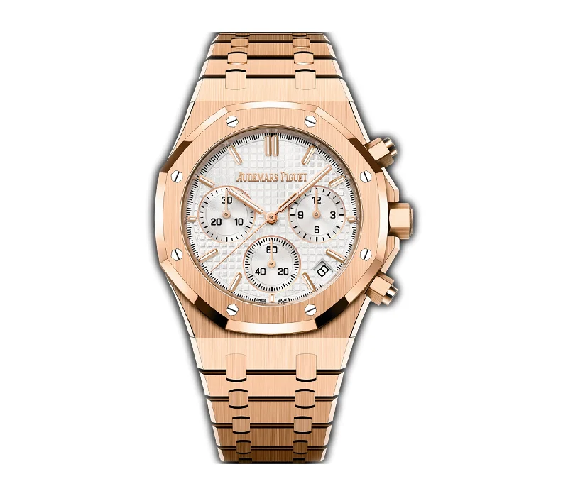 41mm Chronograph 18k Rose Gold Silver Dial On Bracelet