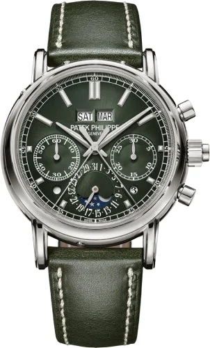 Patek Philippe Grand Complications Split-Seconds Chronograph Perpetual Calendar White Gold Olive Green Dial | 5204G-001