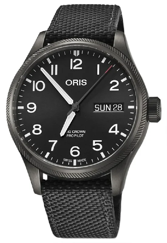 Oris Big Crown ProPilot Automatic Black Textile Strap Grey PVD Black Dial Day-Date Mens Watch 752 7698 4264-FS