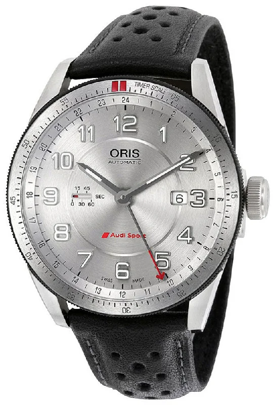 Oris Artix Audi Sport GMT Automatic Stainless Steel Black Leather Strap Date Mens Watch 01 747 7701 4461-07 5 22 87FCS