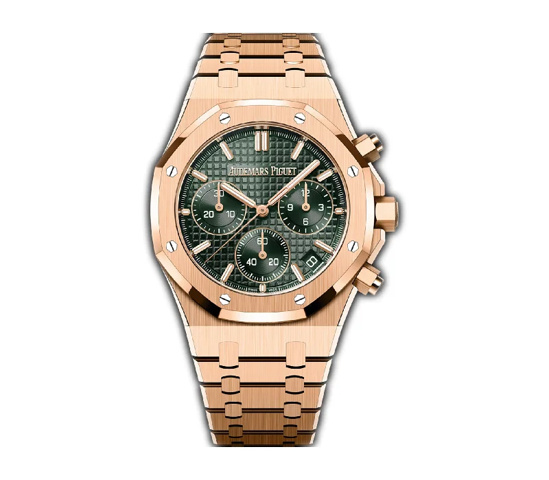 41mm Chronograph 18k Rose Gold Green Dial On Bracelet