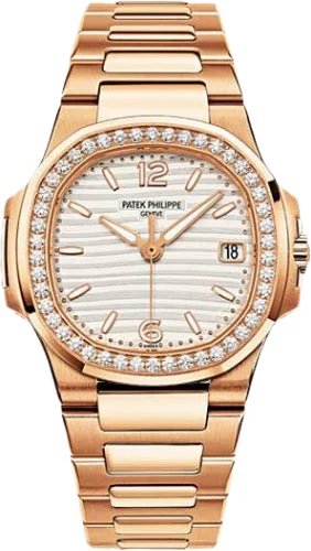 Patek Philippe Nautilus Date Sweep Seconds Quartz Rose Gold Silvery Opaline Dial | 7010/1R-011